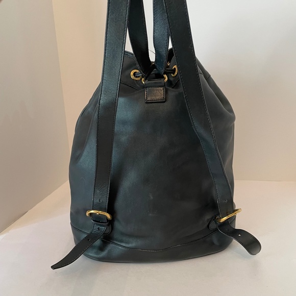 Gucci Black Leather Backpack Vintage Side Bamboo Handle Drawstring - Picture 2 of 16